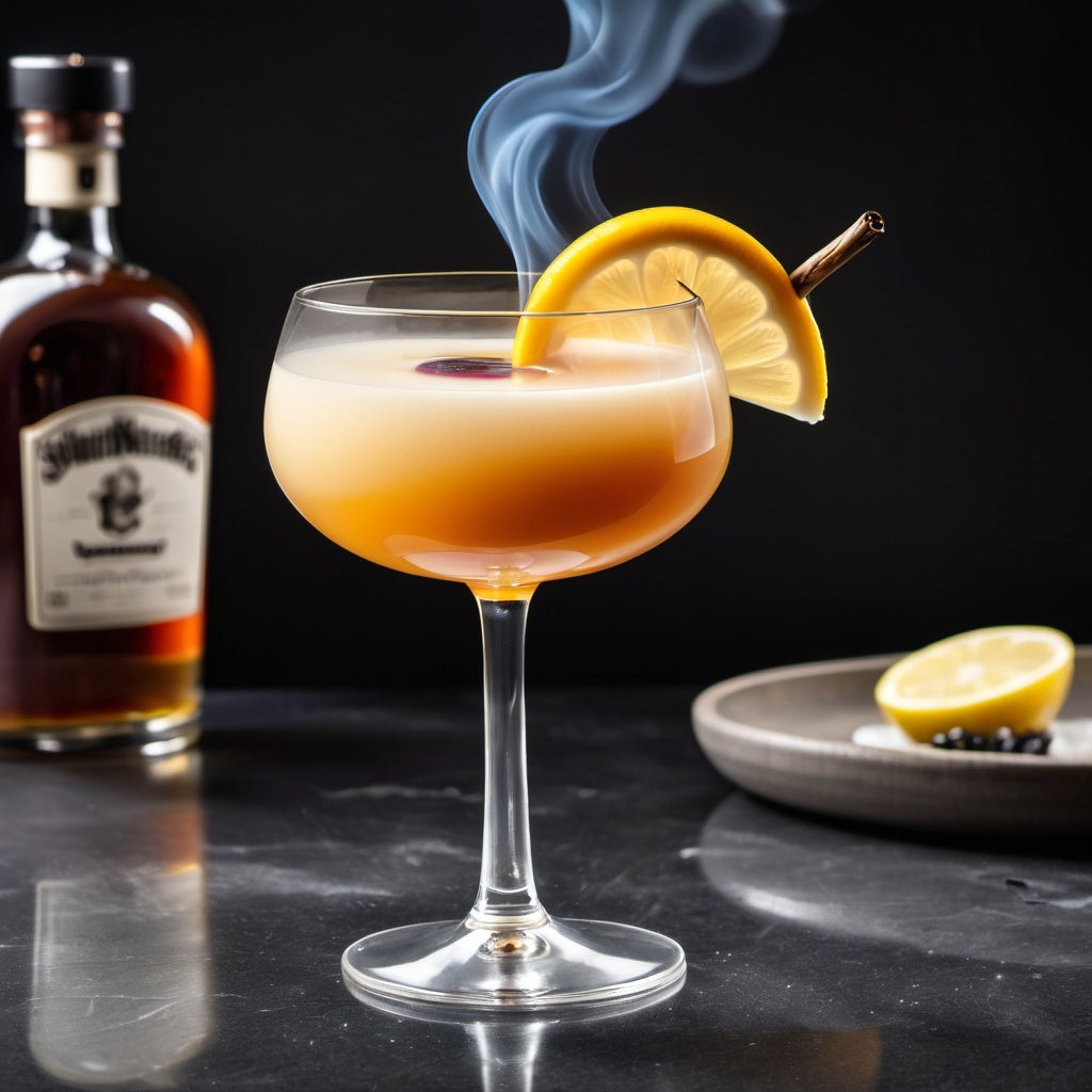 Smoked Whiskey Sour on a bar