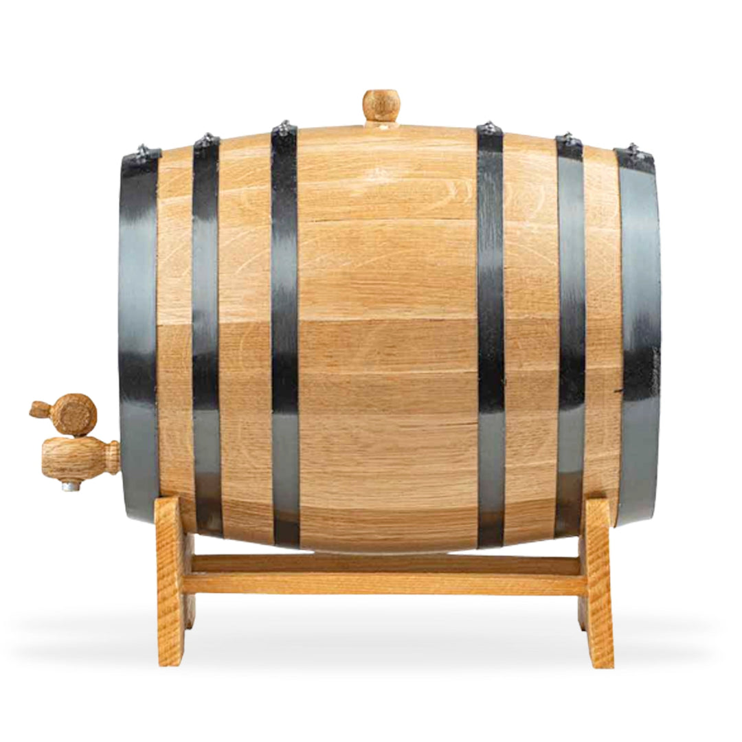 Authentic Charred Oak Aging Barrel - Age Your Own Spirits - Natural Oak With Black Hoops - Blind Pig Drinking Co.