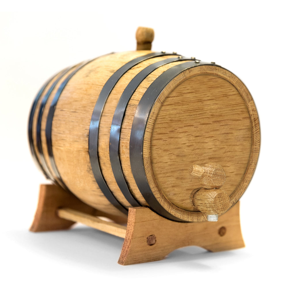 Authentic Charred Oak Aging Barrel - Age Your Own Spirits - Natural Oak With Black Hoops - Blind Pig Drinking Co.