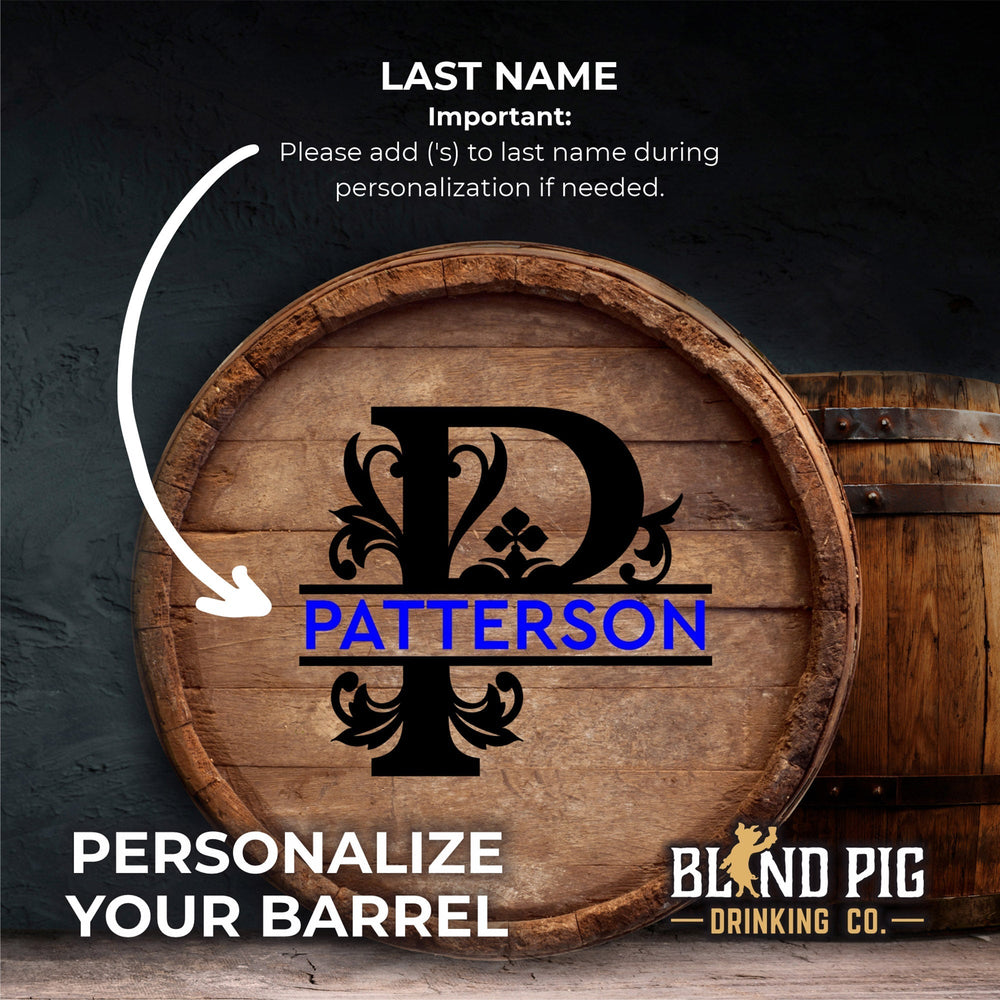 Kit Personalized Small Oak Barrel for Aging Cocktails - Split Monogram - Blind Pig Drinking Co.