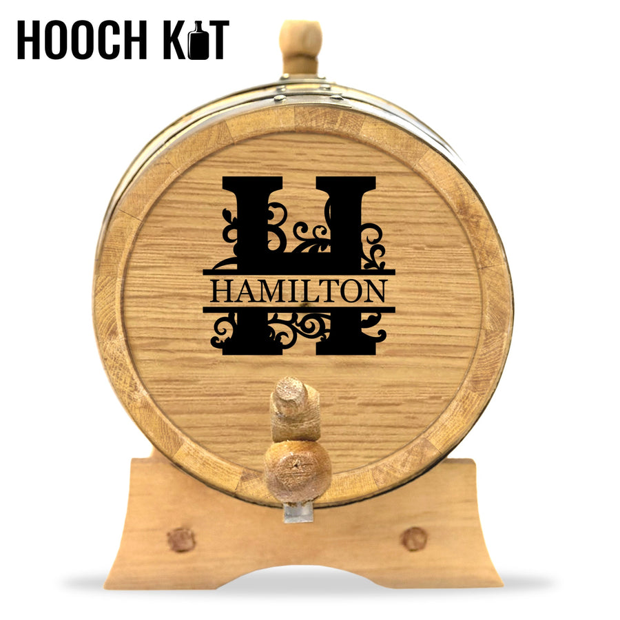 Oak Aging Barrel Kit | Personalized Small Whiskey Oak Barrel with Split Monogram - Blind Pig Drinking Co.