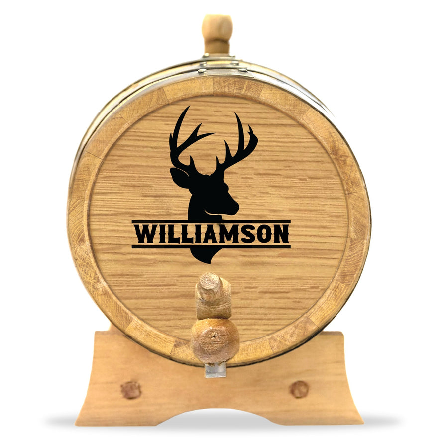 Personalized Small Oak Barrel for Aging Cocktails - Deer Head - Blind Pig Drinking Co.