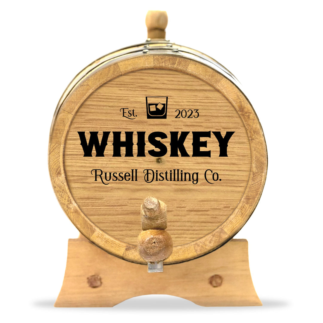 Personalized Small Oak Whiskey Barrel for Aging Cocktails - Blind Pig Drinking Co.